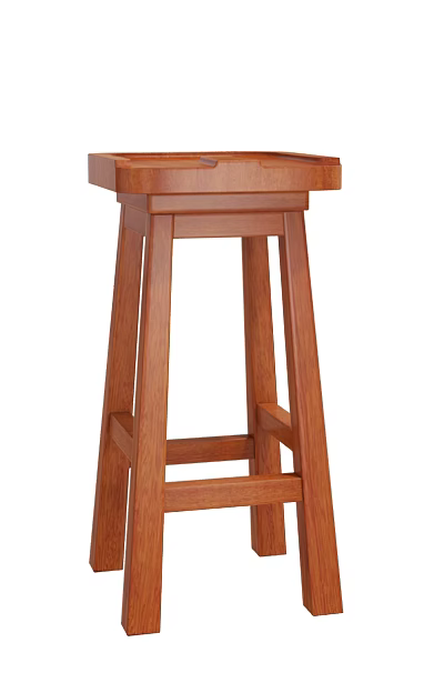 Sturdy Wooden Square Bar Stool With Four Legs And Cross Support Structure Design 3d model