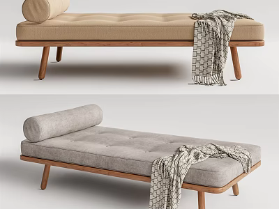 Modern Upholstered Daybed With Wooden Frame Rolled Cushion And Patterned Throw In Beige Gray 3d model