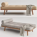 Modern Upholstered Daybed With Wooden Frame Rolled Cushion And Patterned Throw In Beige Gray 3d model