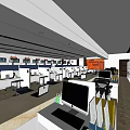 Spacious Public Office Area With Long Workspace Multiple Desks And Modern Lighting 3d model