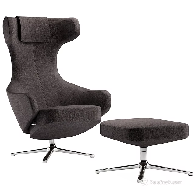 Ergonomic Office Chair With High Backrest Armrests And Matching Fabric Ottoman Metal Base 3d model 