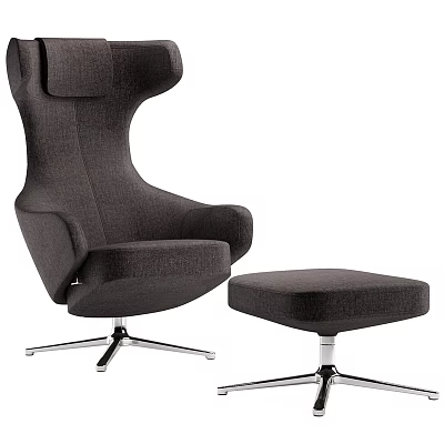 Ergonomic Office Chair With High Backrest Armrests And Matching Fabric Ottoman Metal Base 3d model
