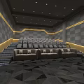 Modern Cinema Interior With Luxury Seats Illuminated Stairs And Geometric Wall Design