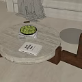 Modern Marble Coffee Table With Wooden Legs Green Fruits Bowl Books And Glass Side Table