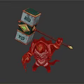 Mythical 3D Warrior Character With Red Body Golden Helmet Large Hammer Block Green Accents