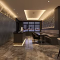 Modern Study Room Interior With Dark Wooden Walls Marble Floor Bookshelf Painting And Table Chairs