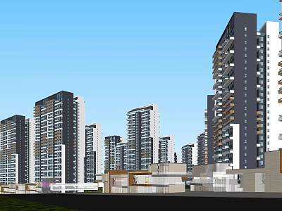 Modern High Rise Residential Buildings in Urban Cityscape With Blue Sky and Contemporary Design 3d model