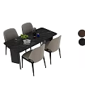 Rectangular Black Marble Dining Table Set With Light Gray Chairs And Black Legs 3d model
