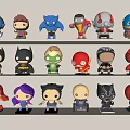 Cute Superhero Dolls Displayed on Shelves with Various Character Designs 3d model