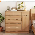 Natural Wooden Dresser with Potted Plant Table Lamp and Decorative Painting in Bedroom