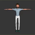 3D Male Character Model In Light Blue Shirt White Pants Green Shoes And Arms Outstretched