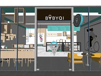 BYBYQI Milk Tea Shop Modern Interior With Cozy Seating And Glass Door 3d model