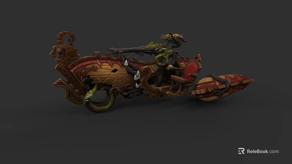 Fantasy Vintage Motorcycle With Intricate Wooden Carvings And Metal Gears 3d model 
