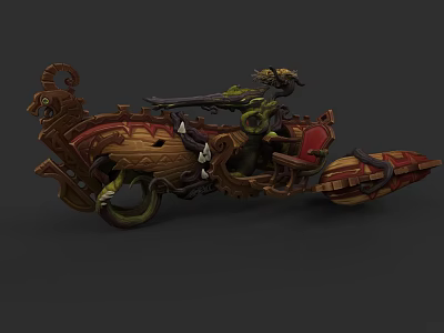 Fantasy Vintage Motorcycle With Intricate Wooden Carvings And Metal Gears 3d model