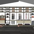 Modern Open Wardrobe Interior With Hanging Clothes Shelves Bags And Suitcases