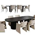 Modern Oval Dining Table With Beige Chairs For Elegant Home Interior 3d model
