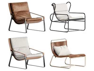 Modern Leisure Chairs Featuring Various Materials Metal Frames And Soft Cushions 3d model