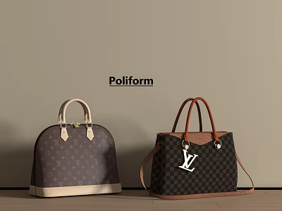 Louis Vuitton Classic Handbags With Brown Monogram And Black Damier Check Leather Handles 3d model