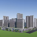 Aerial View Of Modern Urban High Rise Building Complex With Green Spaces
