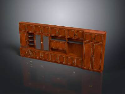 Wooden Storage Cabinet With Multiple Drawers Open Shelves And Closed Doors 3d model