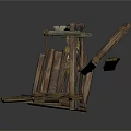 Rustic Wooden Construction With Fence Planks Floor Cloth And Decorative Rope