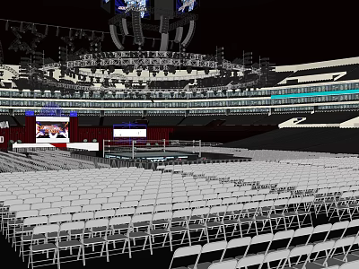 Sports Stadium Featuring White Folding Chairs Stage And Lighting Equipment For Fitness Events 3d model