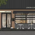 Lemon Coffee Storefront With Black Exterior Glass Windows Awnings Outdoor Tables And Plants