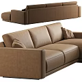 Modern Brown Sectional Sofa With Soft Fabric And Decorative Pillow 3d model