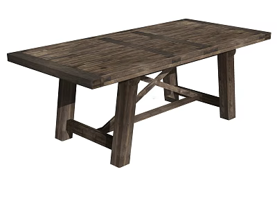 Rustic Wooden Writing Desk with Plank Tabletop and Crossed Legs Design 3d model