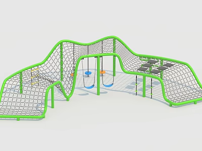 Outdoor Playground Equipment With Green Frame Net Climbing Swings And Climbing Platforms 3d model