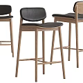 Modern Minimalist Bar Stools With Black Leather Seats And Wooden Frames