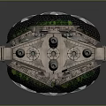 Futuristic Sci-Fi Mechanical Vehicle With Multiple Round Engines Red Accents And Cannon Turrets