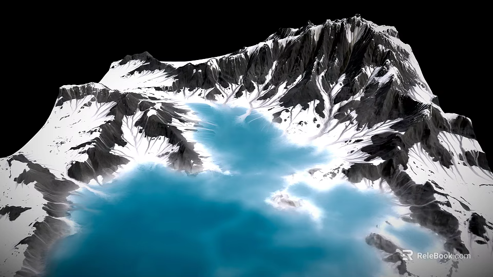Breathtaking Scenery Of Majestic Snowy Mountain Peaks Surrounding Crystal Clear Blue Lake 3d model 
