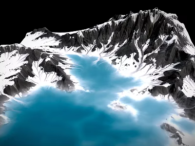 Breathtaking Scenery Of Majestic Snowy Mountain Peaks Surrounding Crystal Clear Blue Lake 3d model
