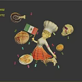 Game Movie Character Chef With Mexican Flag Skeleton Decoration Pizza Chili Pepper And Confetti