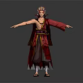 Elegant Male Character In Traditional Red Robe With Ornate Headdress And Open Arms Pose