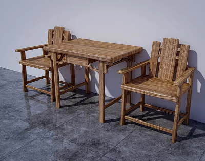 New Chinese Style Leisure Chair Elm Table and Chair 3d model