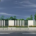 Modern Outdoor Fence With Black And White Panels Green Trees And Blue Sky