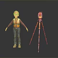 Construction Worker In Safety Helmet And Reflective Vest With Surveying Instrument On Tripod