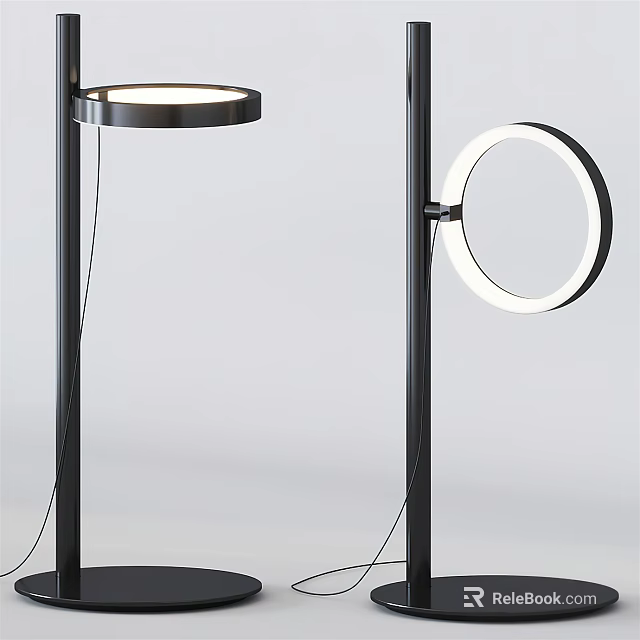 Modern Table Lamp With Circular LED Ring And Black Minimalist Stand For Home Lighting Decor 3d model 
