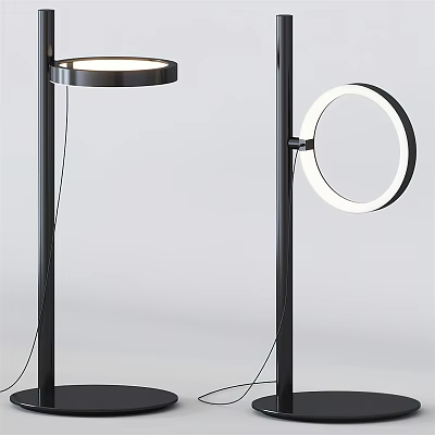 Modern Table Lamp With Circular LED Ring And Black Minimalist Stand For Home Lighting Decor 3d model