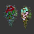 Two Colorful Rose Bouquets with Red Deep Pink White Flowers Green Leaves and Berries