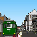 Traditional Commercial Street with Classic Architecture Plaza Pedestrian Walkways and Retail Shops