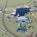 Children's Play Area with Lakeside Scenic Paths Various Play Structures and Green Spaces