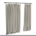 Beige Fabric Curtains With Textured Design Hanging On Black Metal Rod