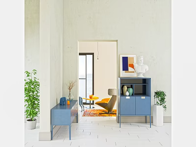 Modern Entryway Interior Featuring Console Table Side Cabinet Green Plants And Art Decor 3d model