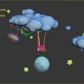 Floating Clouds With Hot Air Balloons Stars And Moon In Night Sky
