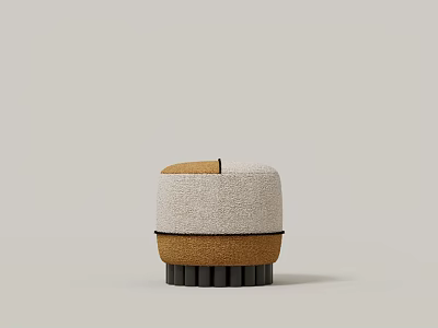 Modern Round Shape Stool with Light Gray Fabric Brown Wood and Black Legs 3d model