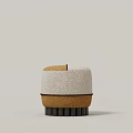 Modern Round Shape Stool with Light Gray Fabric Brown Wood and Black Legs