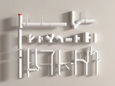 Different Types Of White Pipe Fittings Display With Various Shapes And Components 3d model